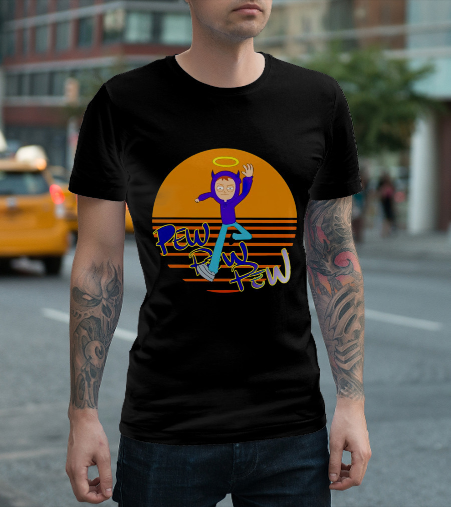 Thasup Pew Pew Pew Vintage Halo Character in Purple Hoodie and Blue Pants with Orange T-Shirt