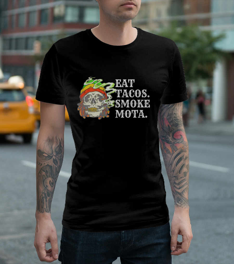 Eat Tacos Smoke Mota Skull With Smoke And Bandana T-Shirt
