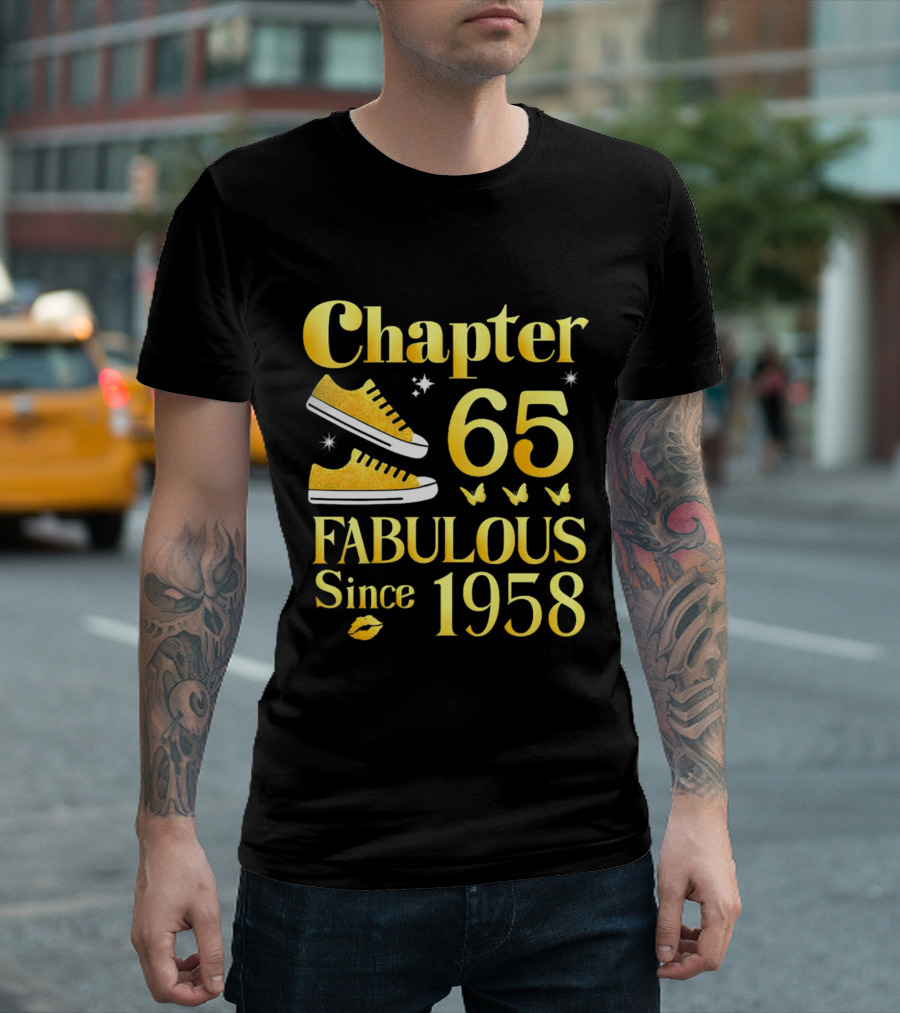 Chapter 65 Fabulous Since 1958 With Golden Sneakers and Butterflies T-Shirt
