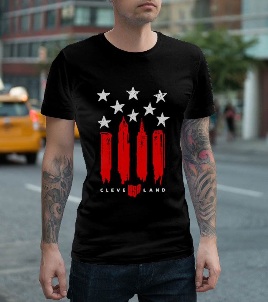 Cleveland USA Land Stars and Stripes Skyline T-Shirt
