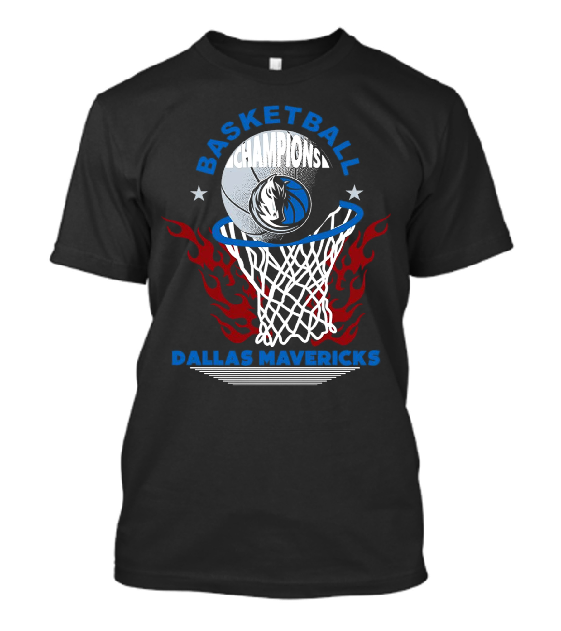 Basketball Champions Dallas Mavericks Logo In Flaming Hoop T-Shirt