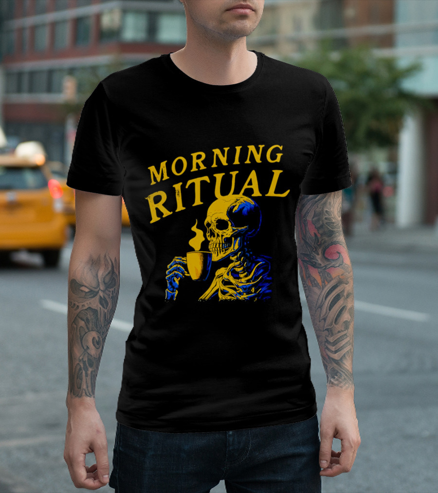 Morning Ritual Skeleton Coffee Cup T-Shirt