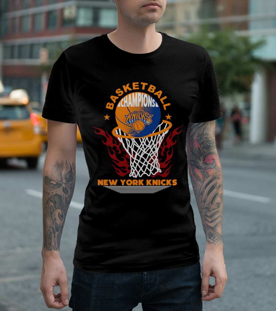 Basketball Champions New York Knicks Flaming Net T-Shirt