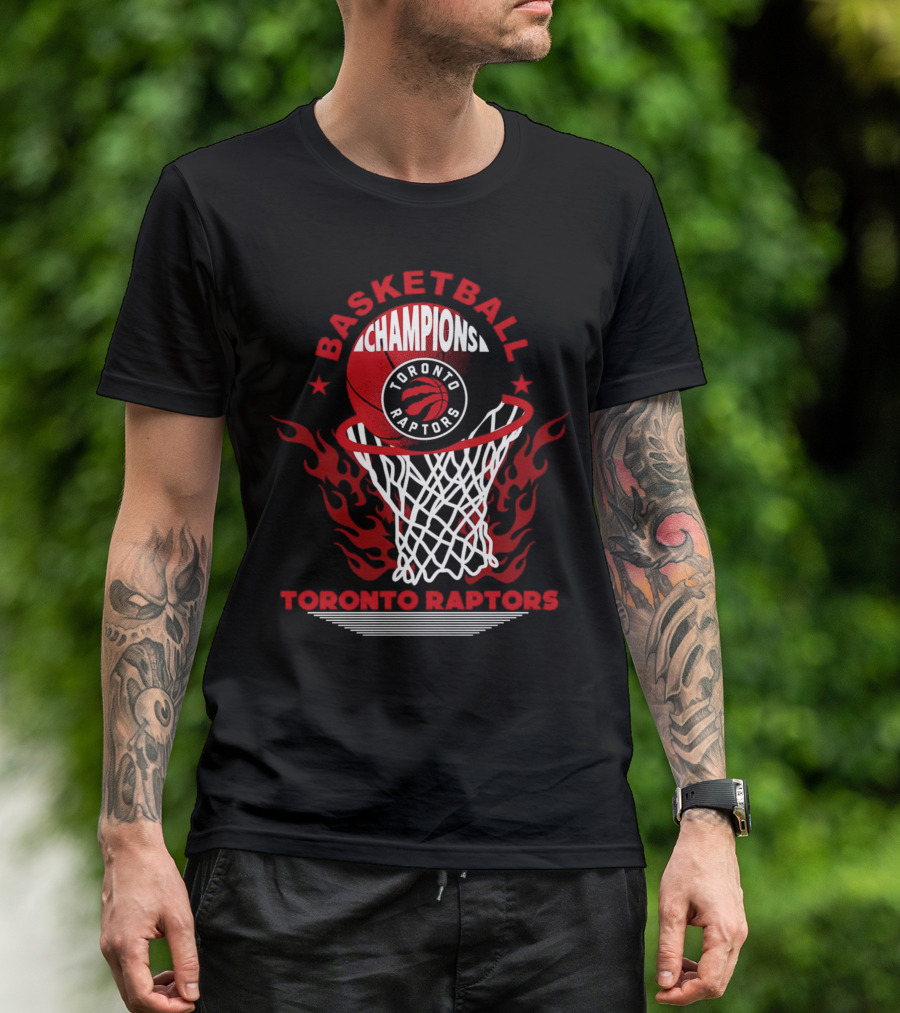 Toronto Raptors Basketball Champions Flames Hoops T-Shirt
