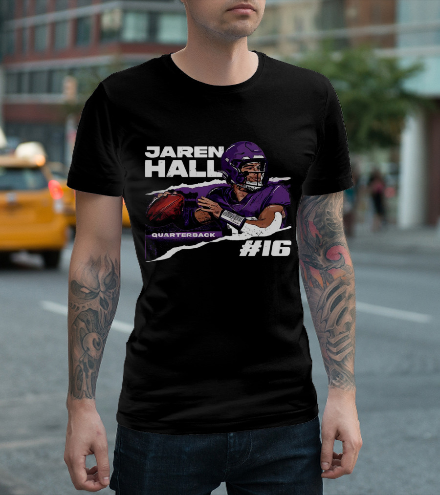 Jaren Hall Minnesota Quarterback #16 Torn Football T-Shirt