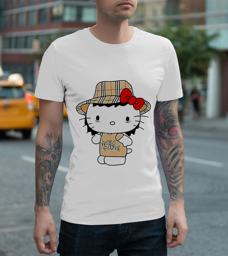 Peso Pluma Hello Kitty Plaid Hat Red Bow T-Shirt