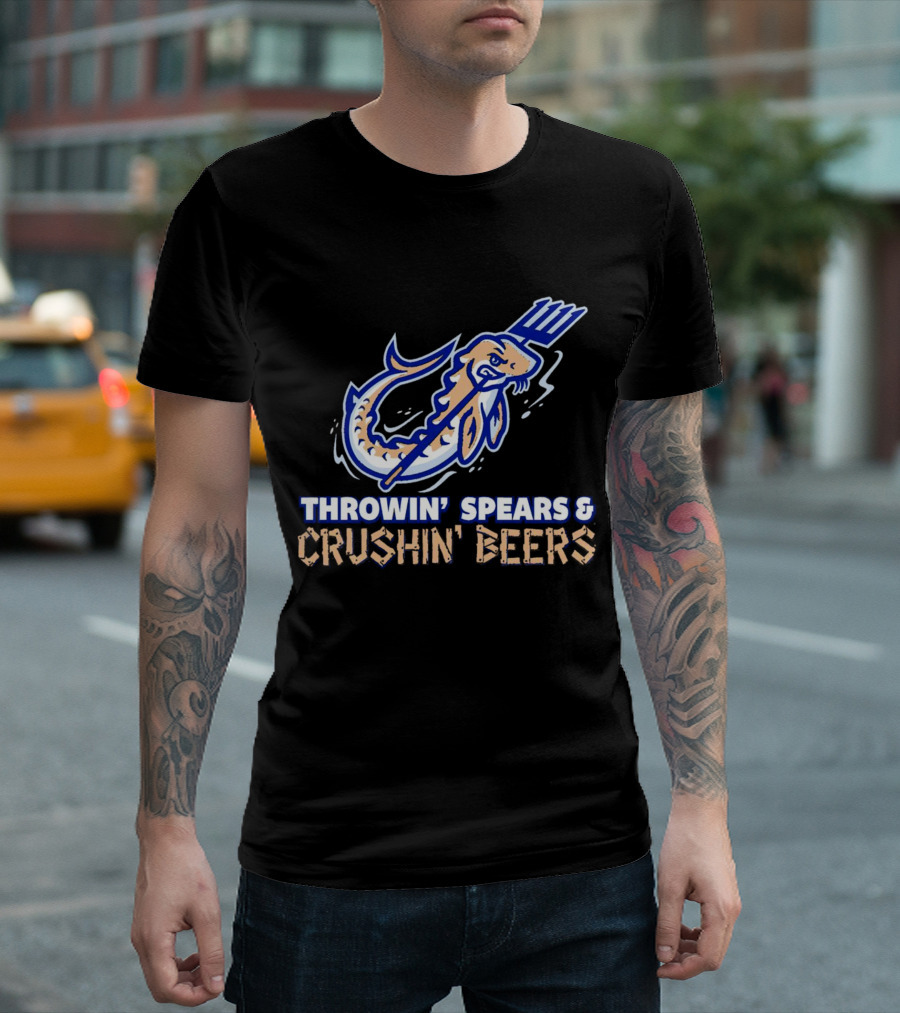 Throwin' Spears and Crushin' Beers Catfish with Pitchfork T-Shirt