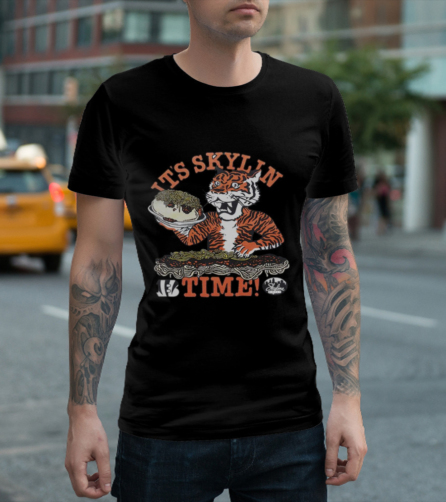 Its Skyline Time Cincinnati Bengals Tiger with Chili and Spaghetti T-Shirt