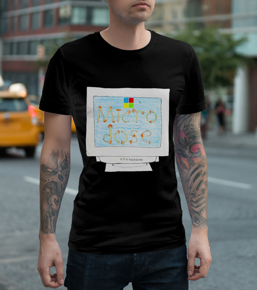 Microdose Windows Parody With Magic Mushrooms On Vintage Computer Screen T-Shirt