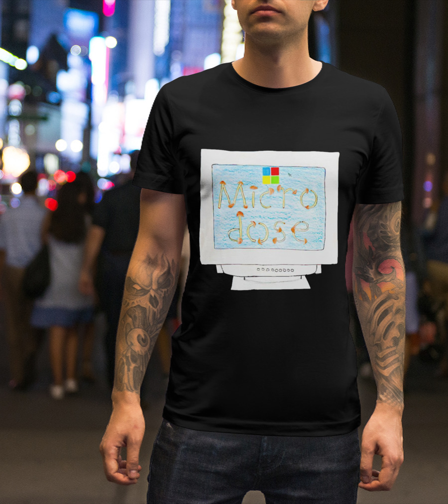 Microdose Windows Parody With Magic Mushrooms On Vintage Computer Screen T-Shirt