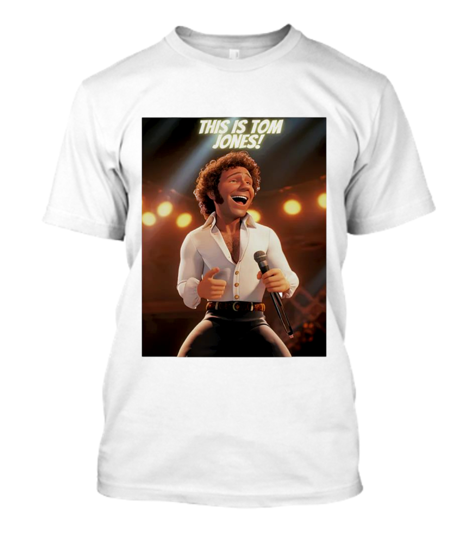 THIS IS TOM JONES Animated Character Holding Microphone Singing T-Shirt