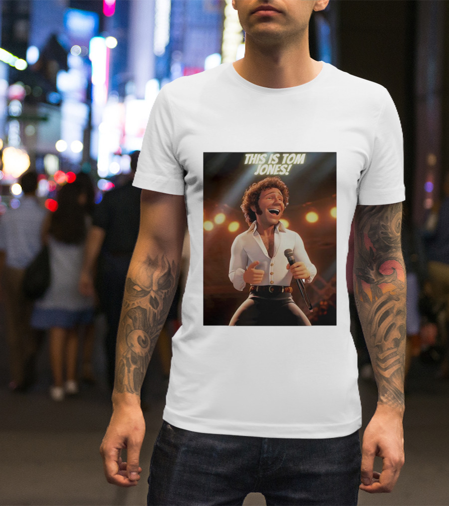 THIS IS TOM JONES Animated Character Holding Microphone Singing T-Shirt