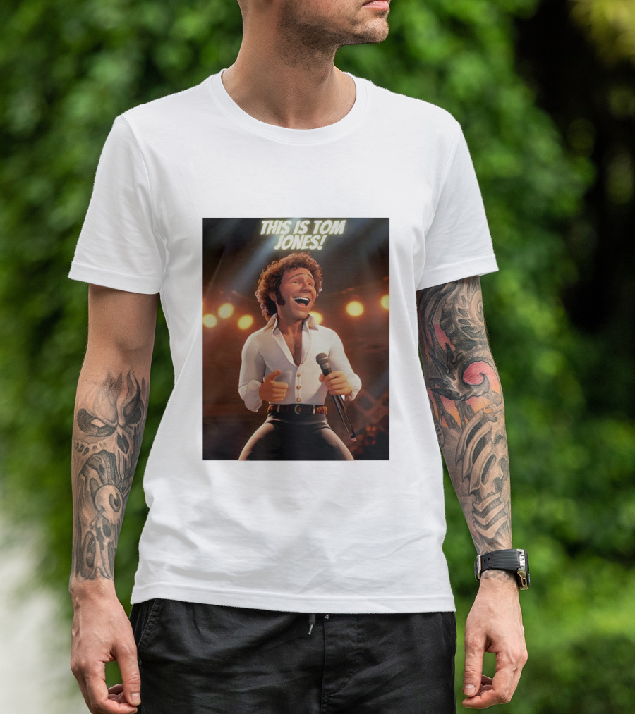 THIS IS TOM JONES Animated Character Holding Microphone Singing T-Shirt