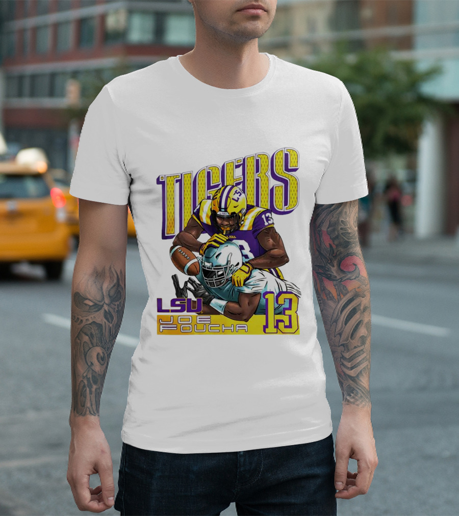 LSU Tigers Joe Foucha 13 Football Tackle T-Shirt