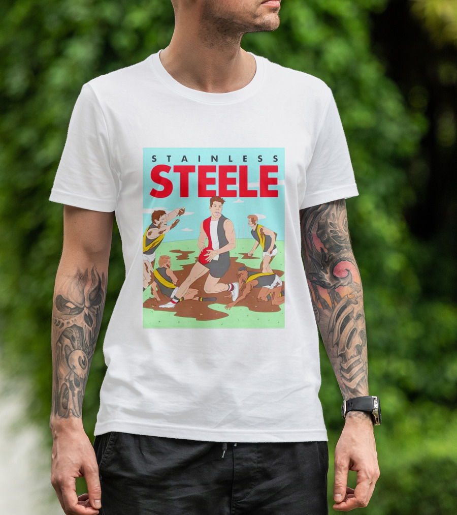 Stainless Steele AFL Football Hero In Action On Muddy Field T-Shirt