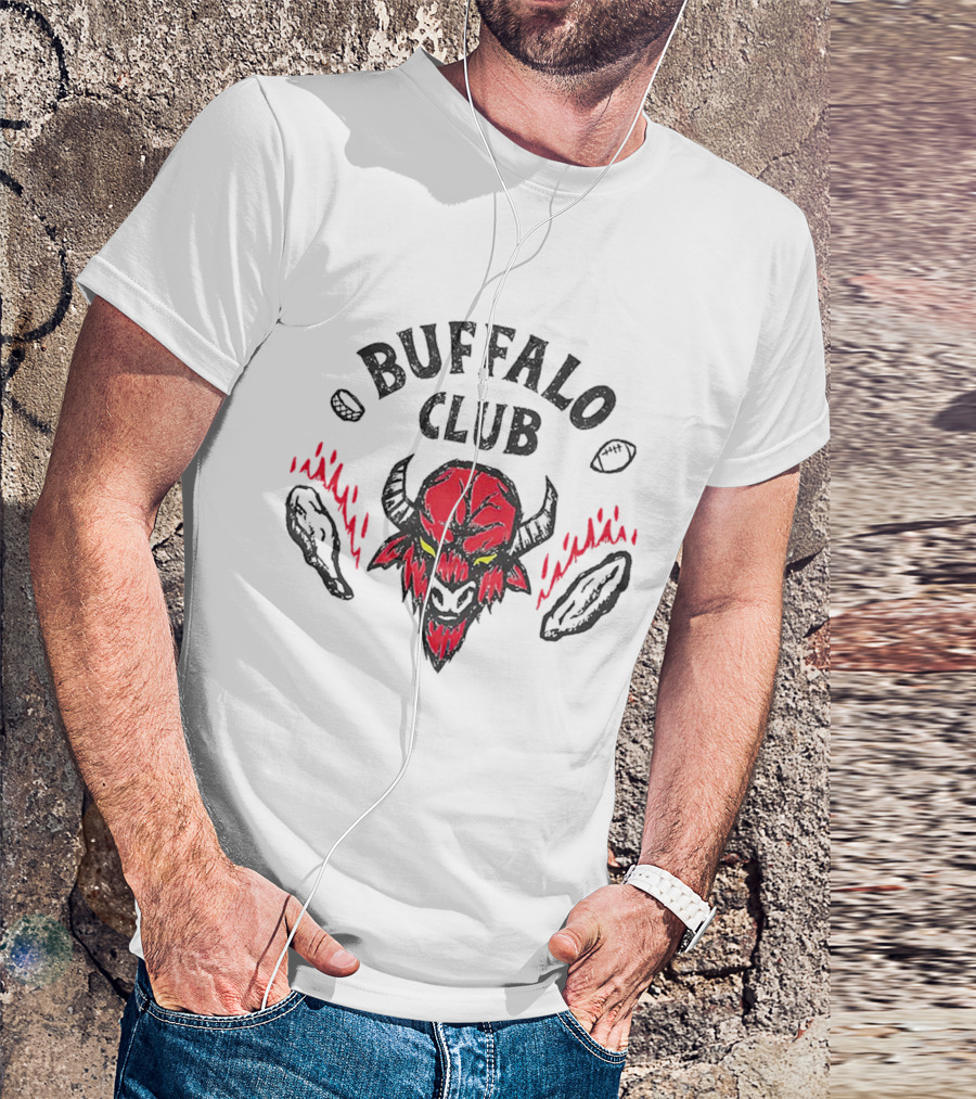 Buffalo Club Red Fiery Horned Beast With Footballs And Wings T-Shirt