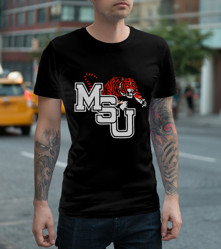 MSU Tiger Logo with Fierce Tiger Image T-Shirt