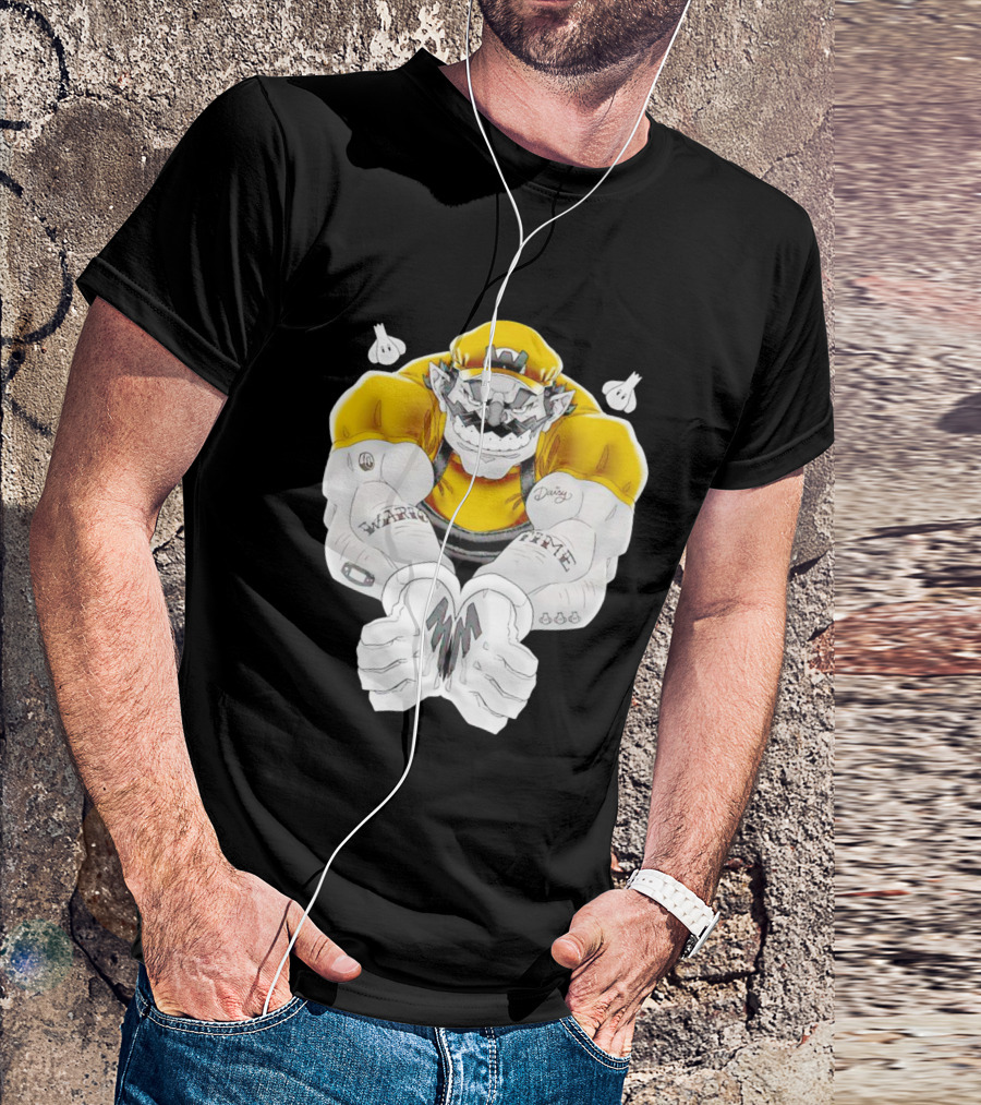 Wario Time Mario Daisy Tattoo With Yellow Cap And Muscle Pose T-Shirt
