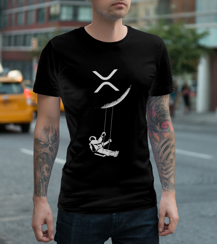 XRP Astronaut Swinging Under Crescent Moon T-Shirt
