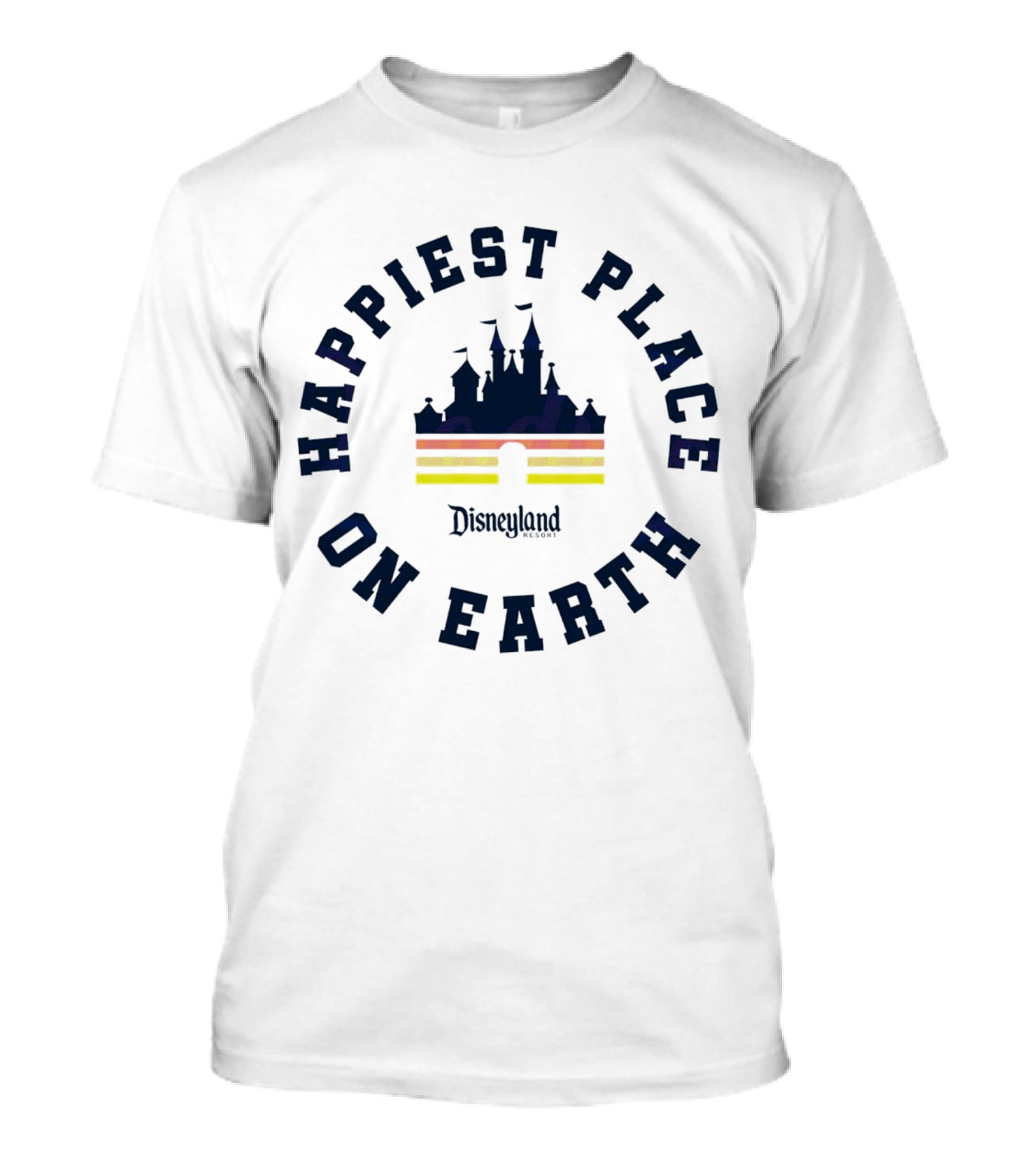 Happiest Place On Earth Disneyland Castle Icon With Stripes T-Shirt