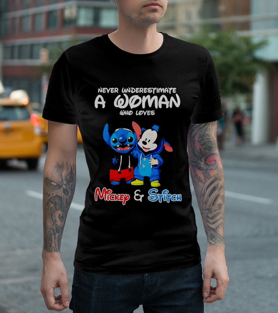 Never Underestimate a Woman Who Loves Mickey and Stitch T-Shirt