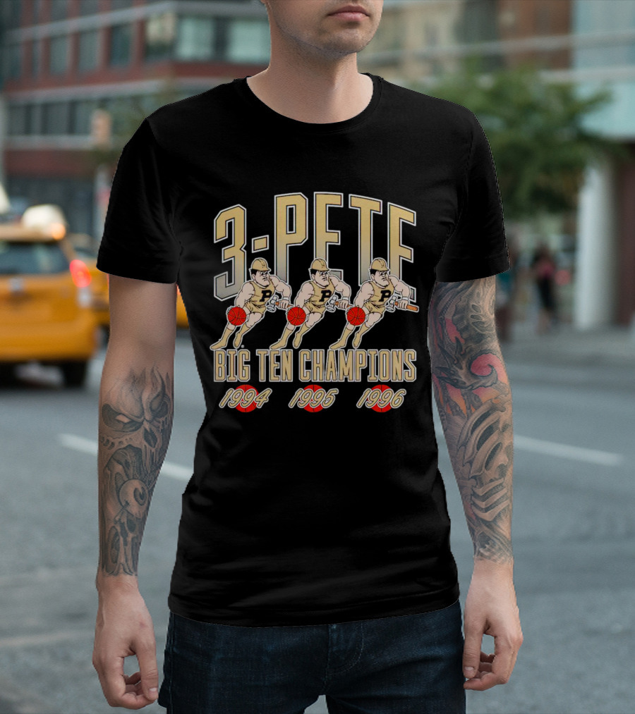 3-Pete Purdue Boilermakers Big Ten Champions 1994 1995 1996 T-Shirt
