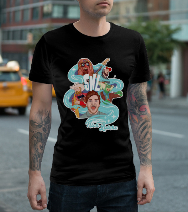 Saturday Nick Lutsko SNL Characters And Music Elements T-Shirt