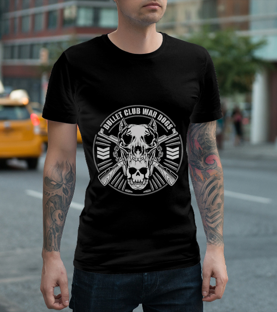Bullet Club War Dogs Skull and Crossed Guns Emblem T-Shirt