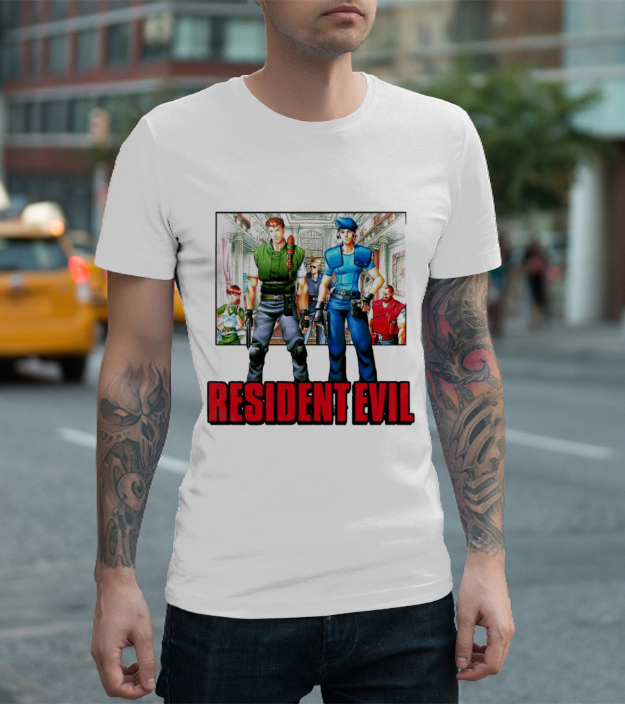 Resident Evil Classic Characters and Mansion Scene T-Shirt