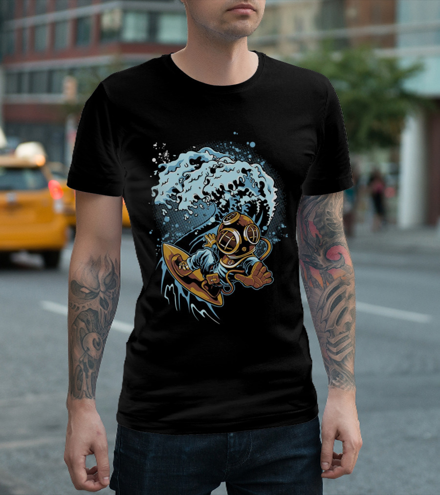 Vintage Diver Riding Cosmic Wave T-Shirt