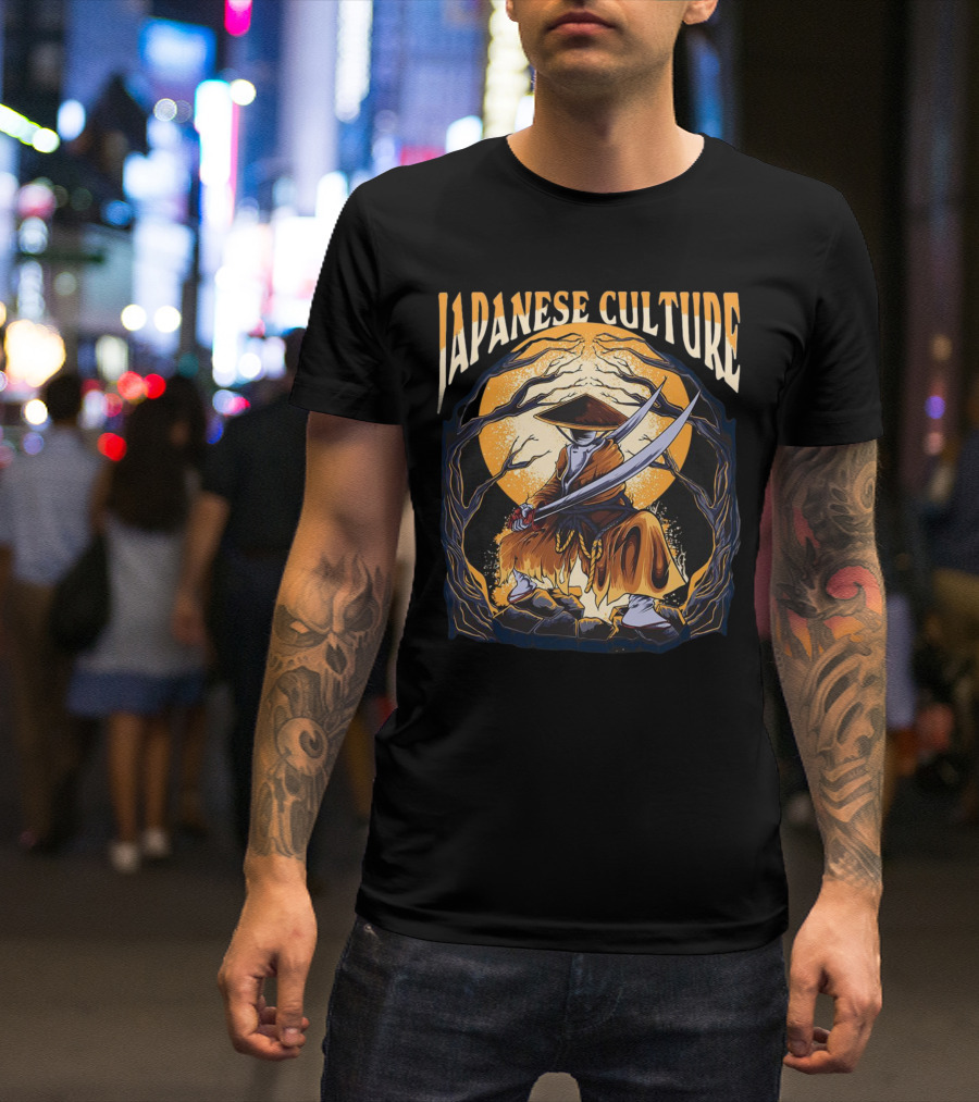 Samurai And Japanese Culture Moonlit Warrior Scene T-Shirt