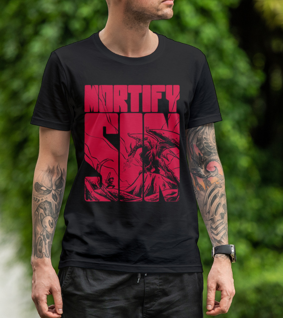 MORTIFY SIN Dark Battle With Fiery Behemoth T-Shirt