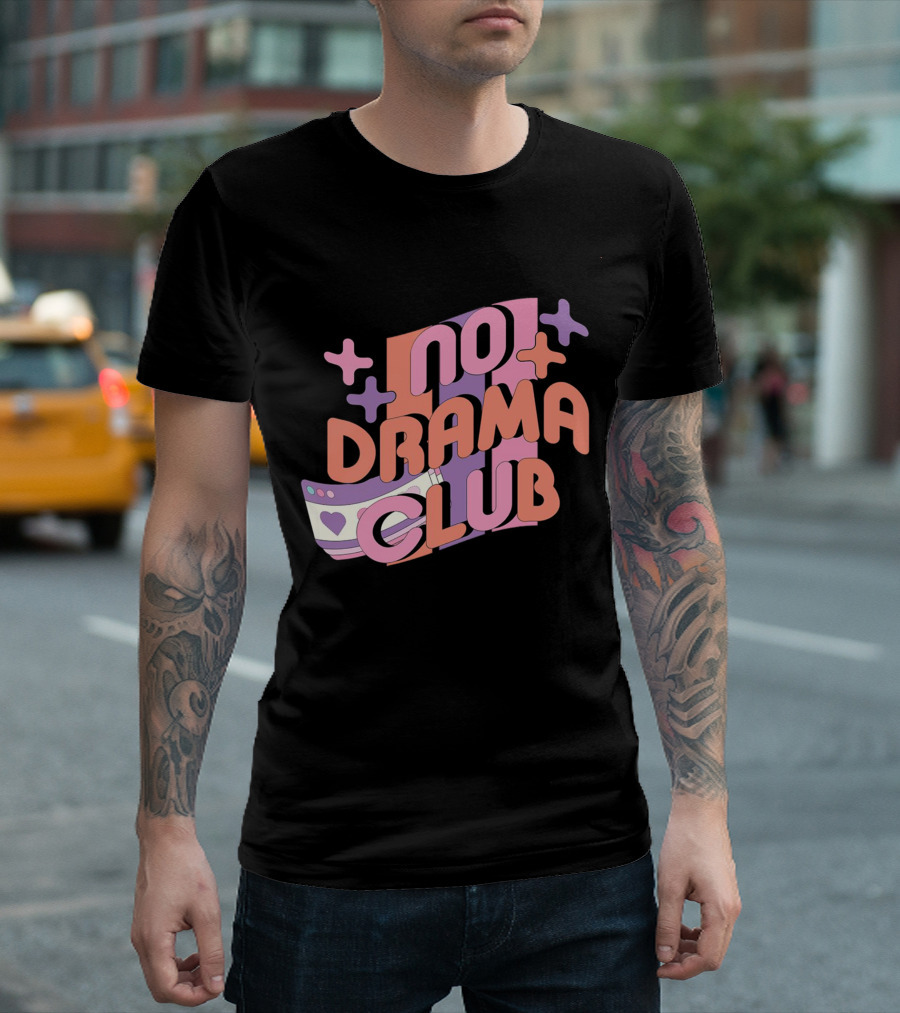 No Drama Club Cute Cartoon Heart Stripes and Shapes T-Shirt