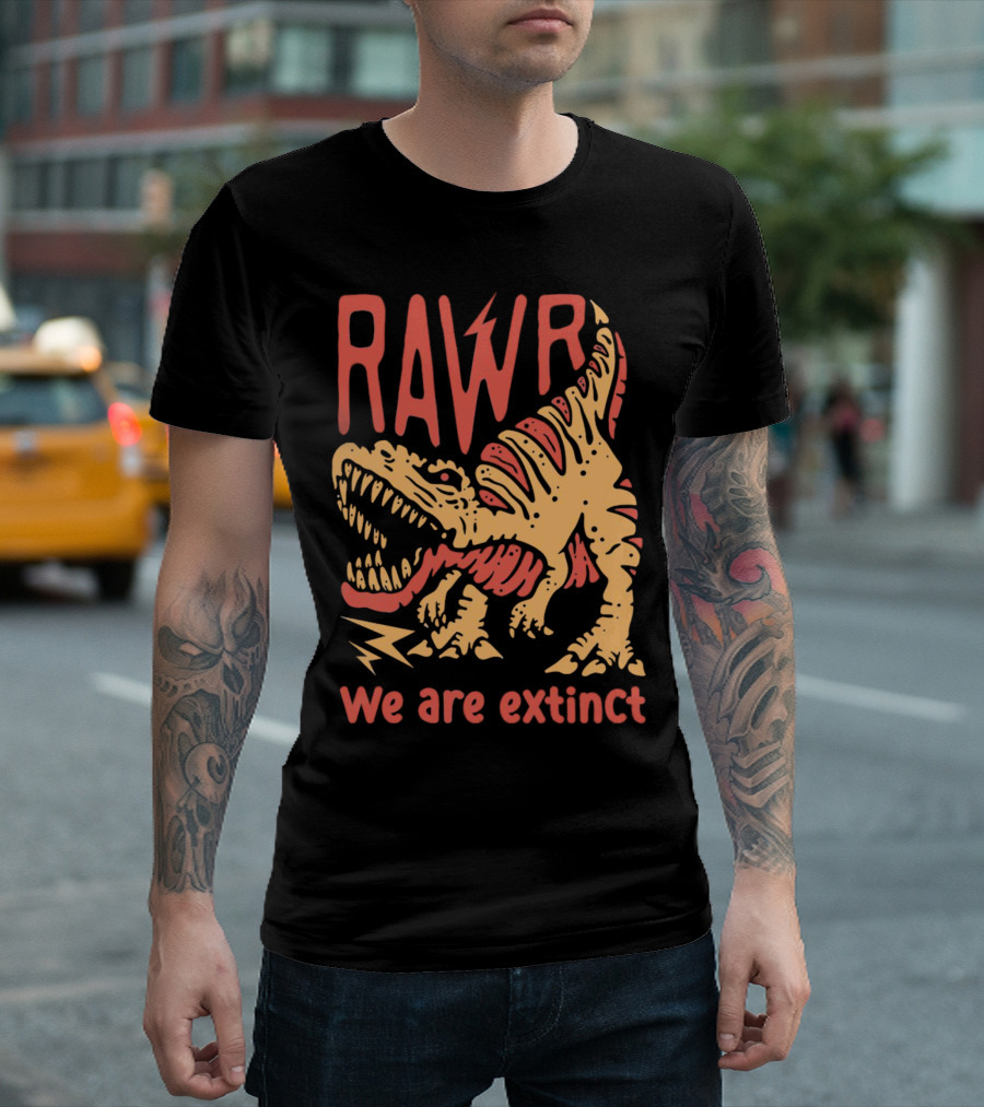 RAWR Dinosaur We Are Extinct Red and Yellow T-Shirt