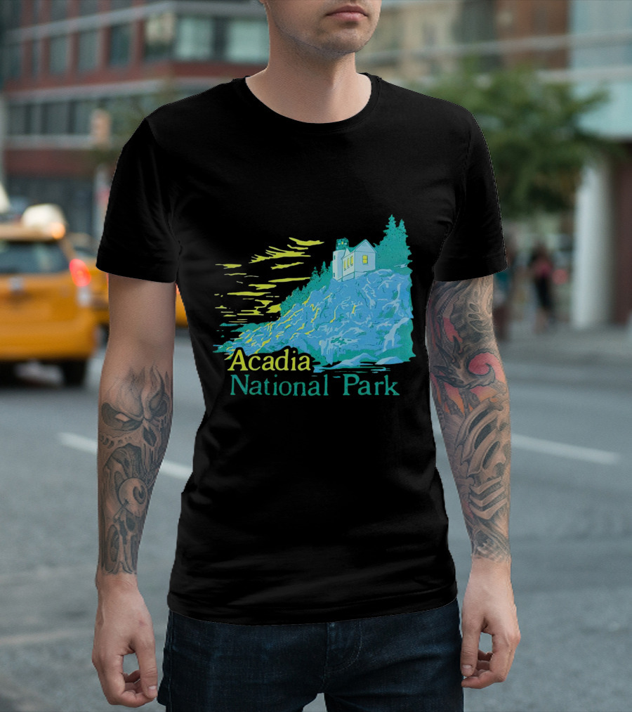 Acadia National Park Scenic Lighthouse And Rocky Cliff T-Shirt