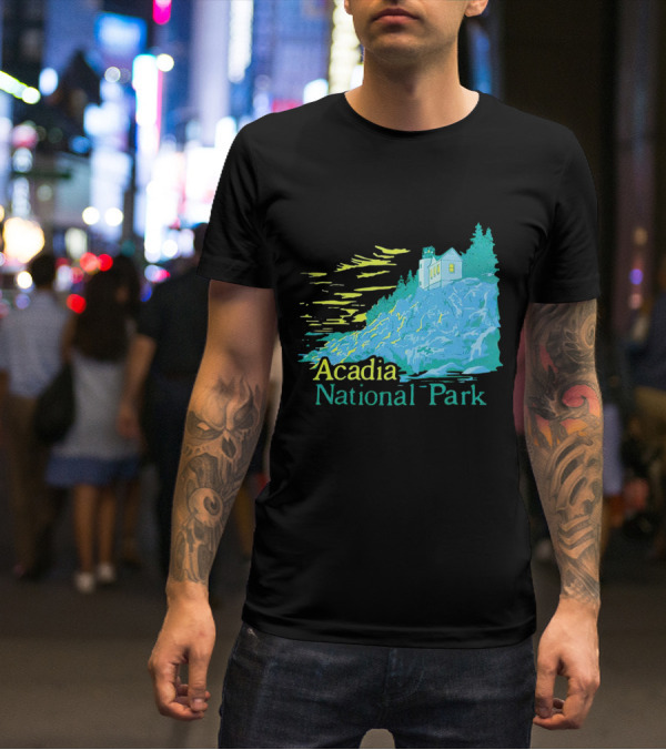 Acadia National Park Scenic Lighthouse And Rocky Cliff T-Shirt