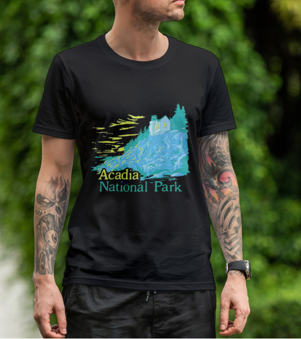 Acadia National Park Scenic Lighthouse And Rocky Cliff T-Shirt