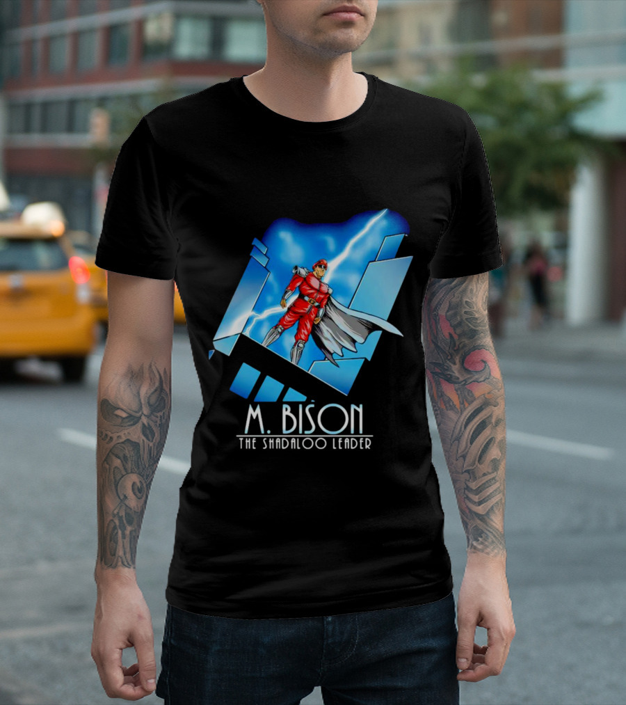 M. Bison The Shadaloo Leader Character with Lightning and Cityscape T-Shirt