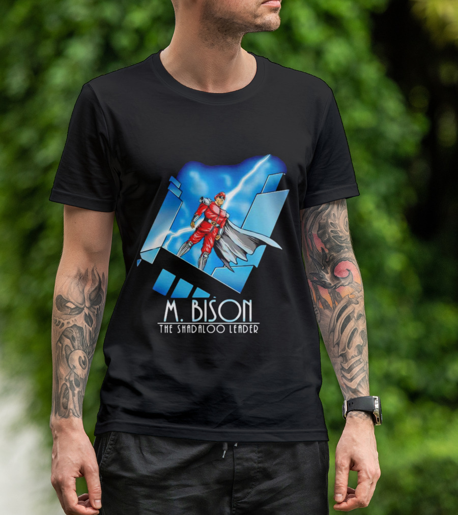 M. Bison The Shadaloo Leader Character With Lightning And Cityscape T-Shirt