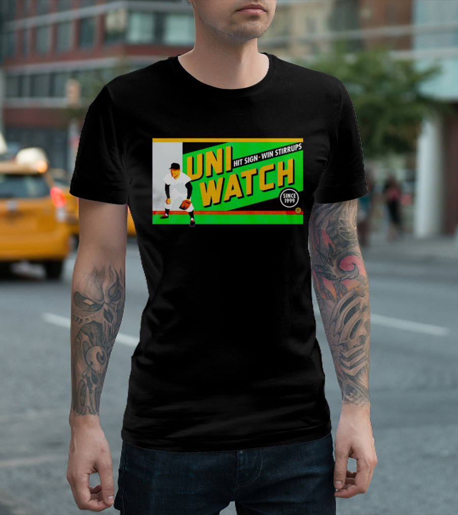 UNI WATCH Hit Sign Win Stirrups Since 1999 T-Shirt
