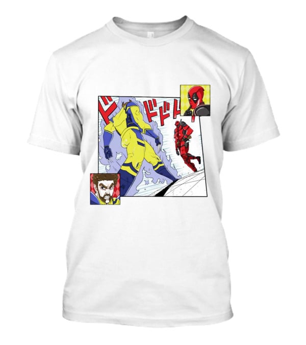 Intimate Enemies Deadpool Confrontation With Wolverine Comic Style Panel T-Shirt