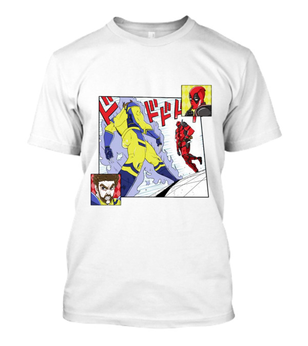 Intimate Enemies Deadpool Confrontation With Wolverine Comic Style Panel T-Shirt