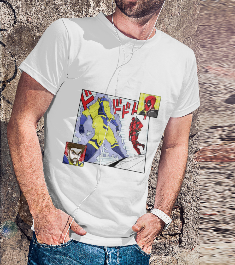 Intimate Enemies Deadpool Confrontation With Wolverine Comic Style Panel T-Shirt