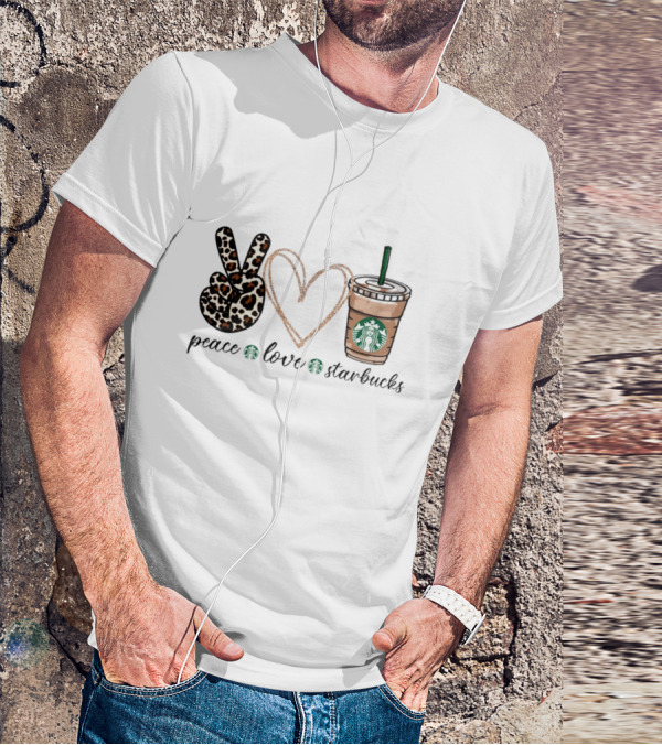 Peace Love Starbucks Leopard Print Latte T-Shirt