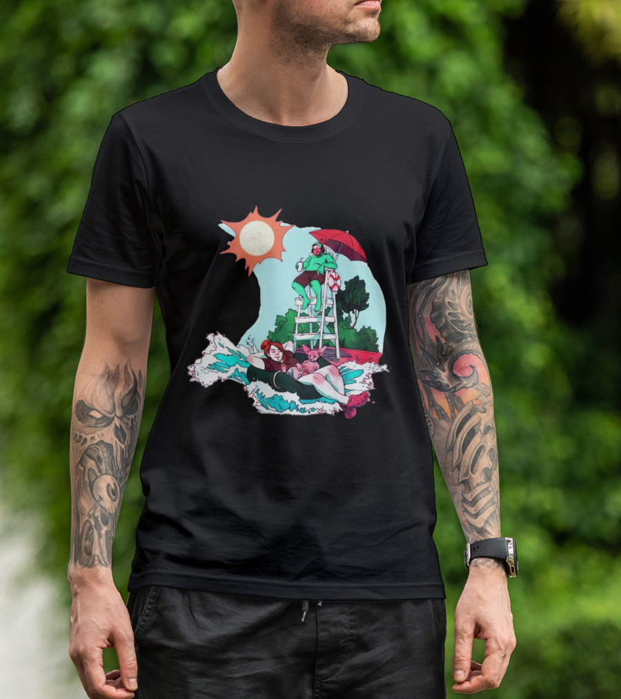 Deadpool Wubby Lifeguard Summer Beach Scene With Pool Float And Sunshine T-Shirt