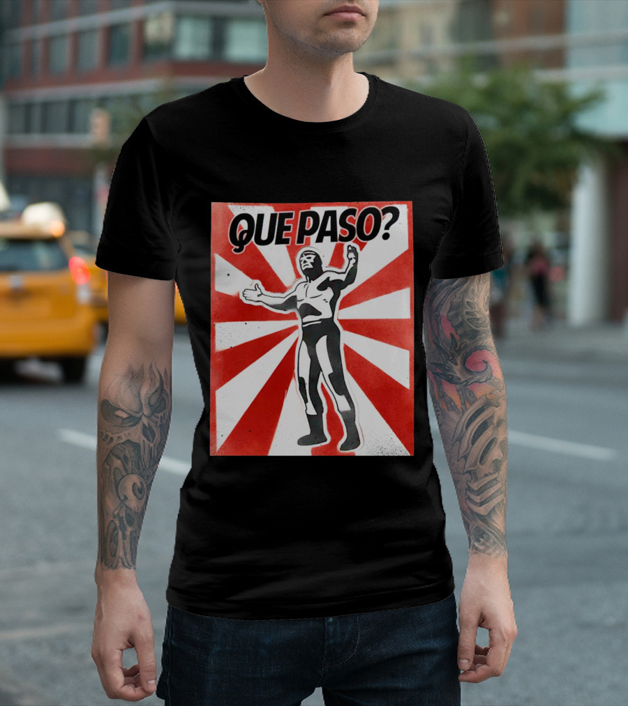 Que Paso Luchador with Red and White Rays T-Shirt