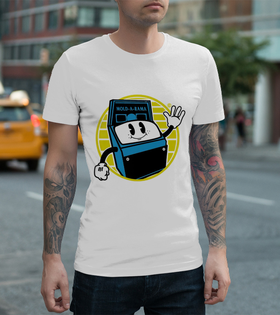 Mold-A-Rama Smiling Machine Icon with Yellow Circle Background T-Shirt