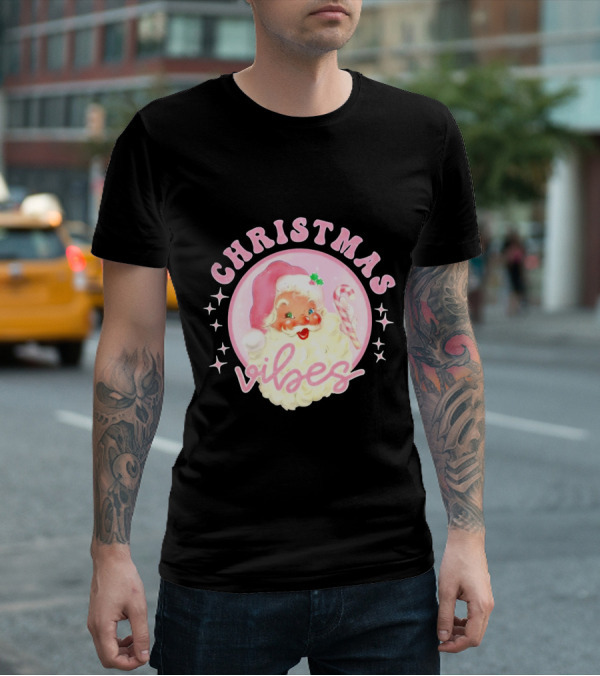 Christmas Vibes Santa Claus Candy Cane Retro Holiday T-Shirt