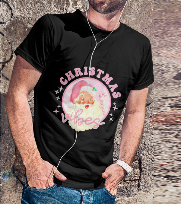 Christmas Vibes Santa Claus Candy Cane Retro Holiday T-Shirt