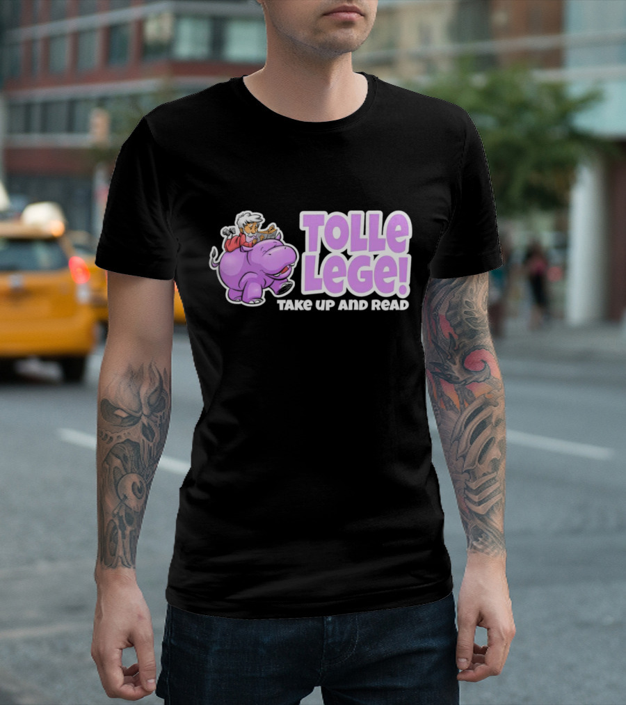 Tolle Lege Take Up And Read Purple Hippo and Child Reading T-Shirt